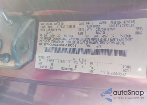 2017 Ford Escape Se z USA, uszkodzony, nr VIN 1FMCU9GD0HUA18304